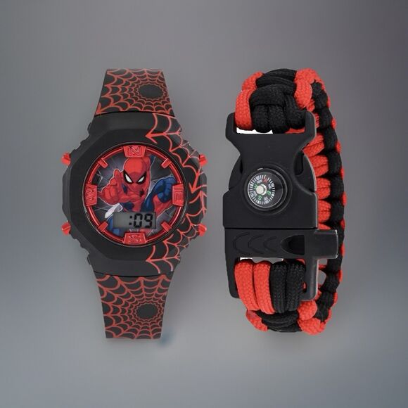 Marvel Other - Marvel Spider-Man Kids Digital LCD Watch Compass Survival Strap Bracelet Set NEW